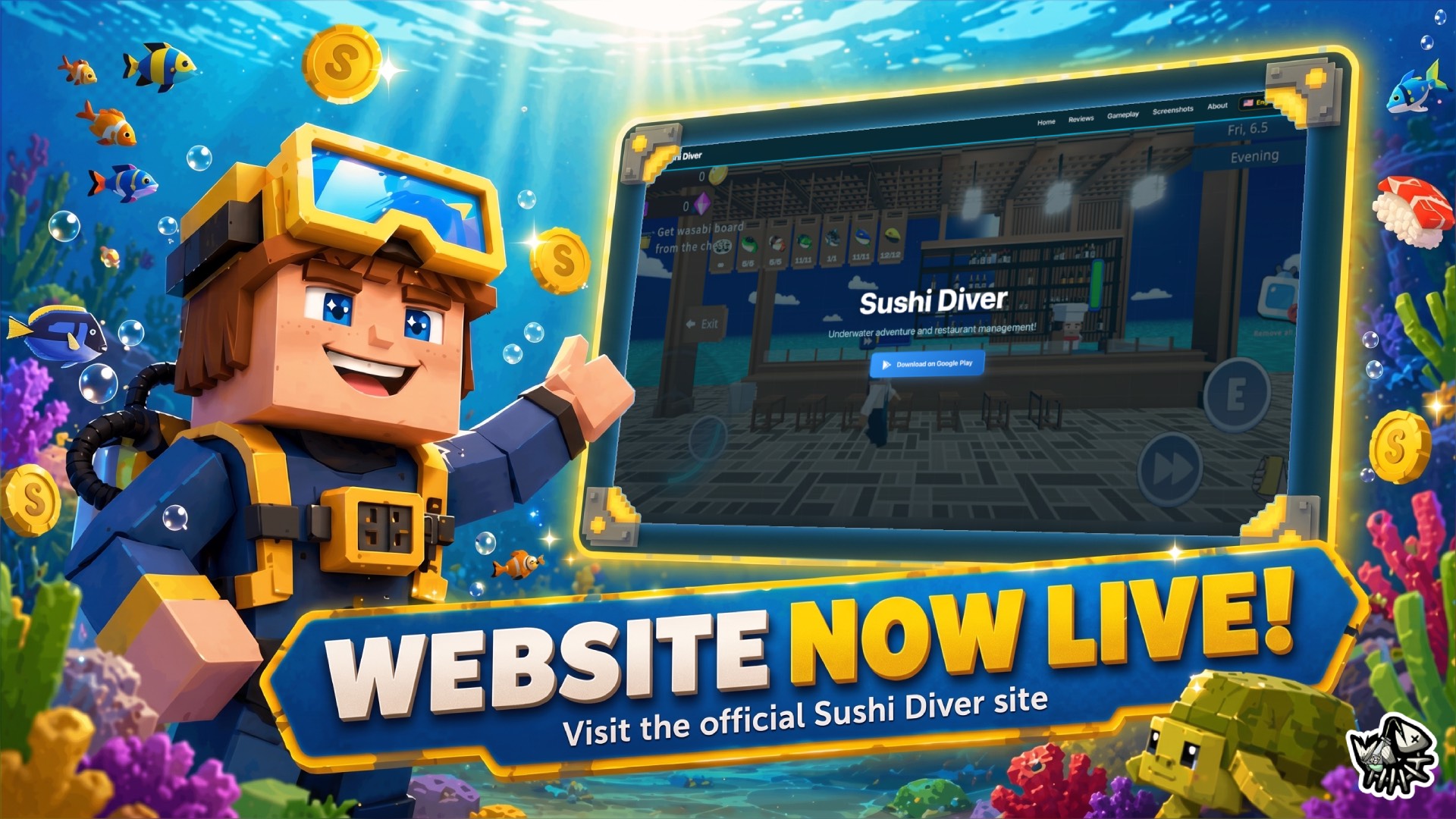 Manlalahoi ng Sushi — sining ng promosyon «Online na ang site»